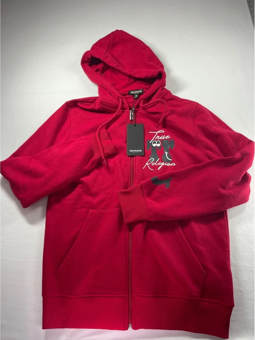True Religion Red Zip-Up Hoodie Sweatshirt
